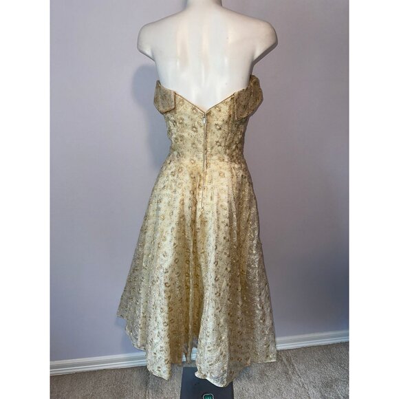 Vtg 50s Perullo David Hart Gold Floral Embroidered Strapless Dress Party Size S - Picture 8 of 8